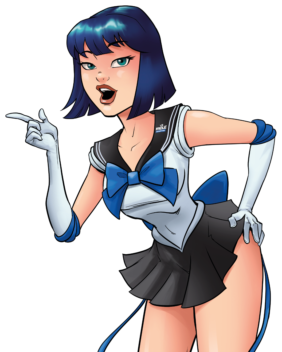 Ilustración oficial de AniMole 4 de una chica con uniforme estilo Sailor Moon en azul y blanco, con el logotipo de La Mole en el cuello