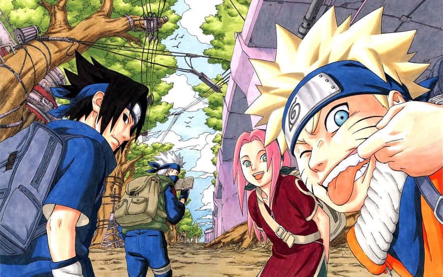Ilustración oficial de Naruto, Sasuke, Sakura y Kakashi