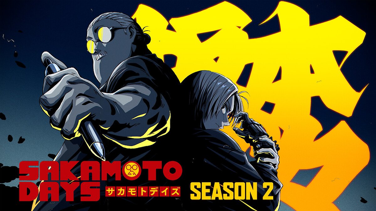 Key art oficial de Sakamoto Days temporada 2, con Sakamoto y Shin espalda contra espalda