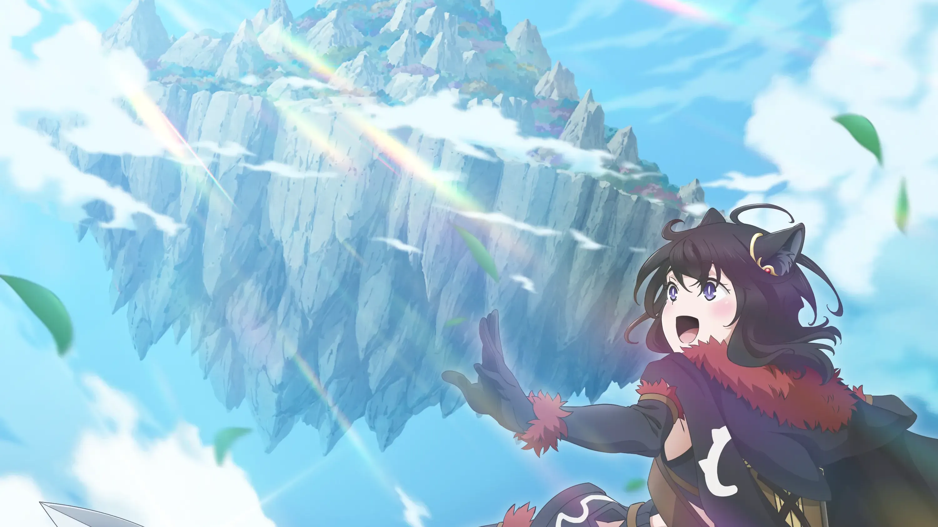 Cartel oficial de la segunda temporada, con Fran gritando de emoción y alzando la mano hacia una isla flotante entre nubes